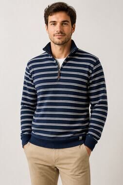 Lands' End Navy White Striped 1/4 Zip Pullover L